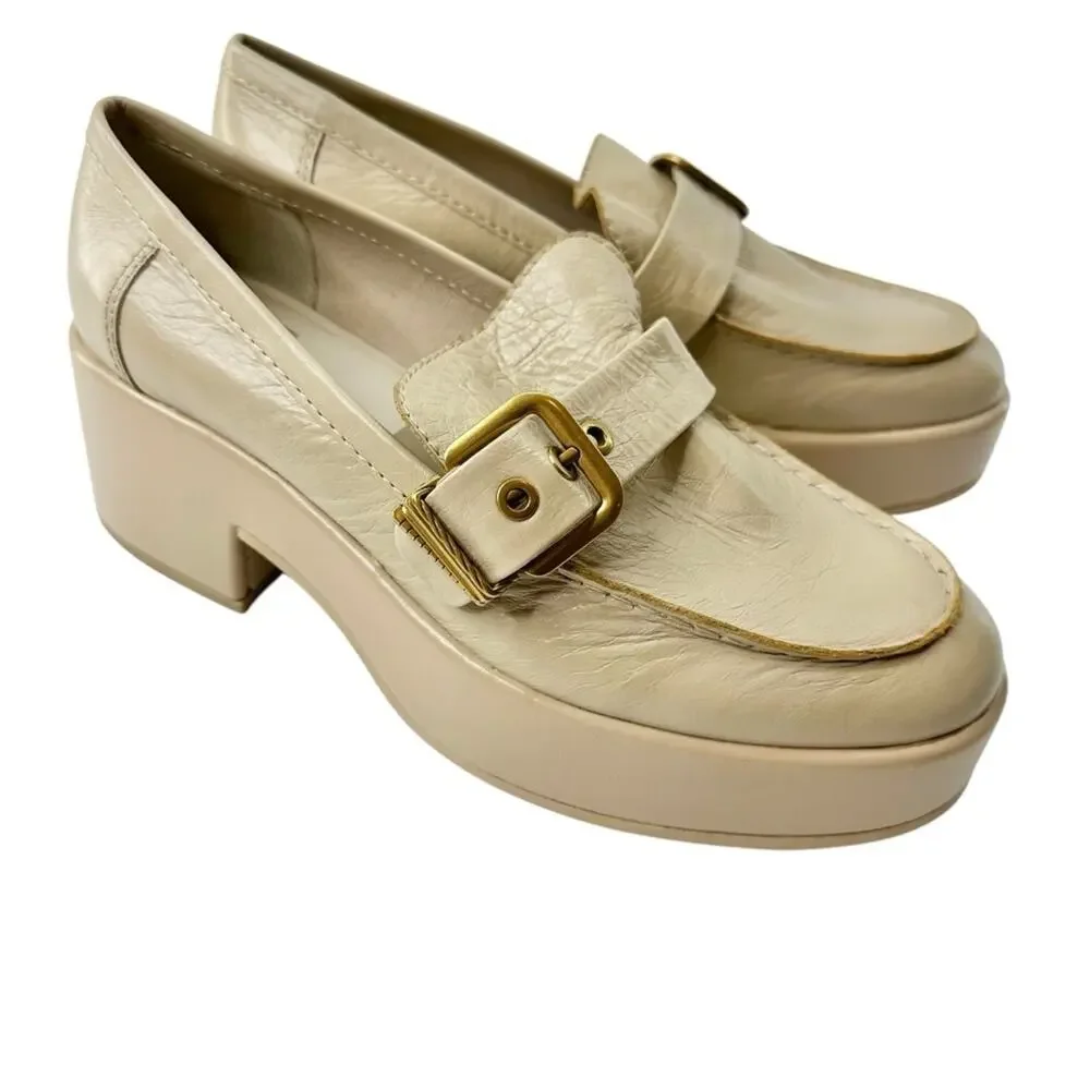 Dolce Vita Crinkle Patent leather yonder block heel loafers in sesame sz 7.5 - Picture 2 of 13